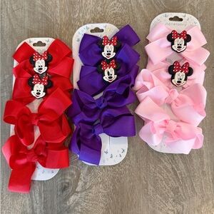 Bow Bundle - (12) Minnie Mouse Bow Hair Clips - Red, Purple & Pink Set